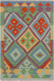 Flat Weave Kilim Antique Navaho Vintage handmade Geometric Kilim Blue Rust Hand-Woven Rectangle 100% Wool Area Rug 3x5 