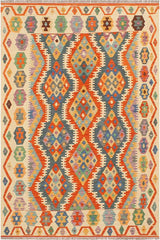 Flat Weave Kilim Antique Navaho Vintage handmade Geometric Kilim Rust Beige Hand-Woven Rectangle 100% Wool Area Rug 4x6 