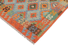 Flat Weave Kilim Antique Navaho Vintage handmade Geometric Kilim Blue Rust Hand-Woven Rectangle 100% Wool Area Rug 4x6 