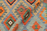 Flat Weave Kilim Antique Navaho Vintage handmade Geometric Kilim Blue Rust Hand-Woven Rectangle 100% Wool Area Rug 4x6 