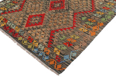 Flat Weave Kilim Antique Navaho Vintage handmade Geometric Kilim Red Green Hand-Woven Rectangle 100% Wool Area Rug 4x6 