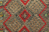 Handmade Geometric Kilim Red Green Hand-Woven Rectangle 100% Wool Area Rug 4 X 6