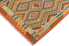 Flat Weave Kilim Antique Navaho Vintage handmade Geometric Kilim Rust Blue Hand-Woven Rectangle 100% Wool Area Rug 4x6 