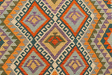 Flat Weave Kilim Antique Navaho Vintage handmade Geometric Kilim Rust Blue Hand-Woven Rectangle 100% Wool Area Rug 4x6 