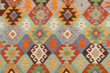 Flat Weave Kilim Antique Navaho Vintage handmade Geometric Kilim Blue Rust Hand-Woven Rectangle 100% Wool Area Rug 4x6 