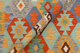 Flat Weave Kilim Antique Navaho Vintage handmade Geometric Kilim Blue Rust Hand-Woven Rectangle 100% Wool Area Rug 4x6 