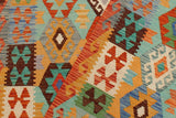 Flat Weave Kilim Antique Navaho Vintage handmade Geometric Kilim Blue Rust Hand-Woven Rectangle 100% Wool Area Rug 4x6 