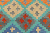 Flat Weave Kilim Antique Navaho Vintage handmade Modern Kilim Blue Rust Hand-Woven Rectangle 100% Wool Area Rug 4x6 