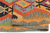 Flat Weave Kilim Antique Navaho Vintage handmade Geometric Kilim Rust Blue Hand-Woven Rectangle 100% Wool Area Rug 5x7 