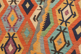 Flat Weave Kilim Antique Navaho Vintage handmade Geometric Kilim Rust Blue Hand-Woven Rectangle 100% Wool Area Rug 5x7 