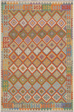 Flat Weave Kilim Antique Navaho Vintage handmade Geometric Kilim Rust Beige Hand-Woven Rectangle 100% Wool Area Rug 6x8 