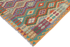 Flat Weave Kilim Antique Navaho Vintage handmade Geometric Kilim Rust Blue Hand-Woven Rectangle 100% Wool Area Rug 6x8 