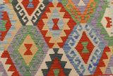 Flat Weave Kilim Antique Navaho Vintage handmade Geometric Kilim Rust Blue Hand-Woven Rectangle 100% Wool Area Rug 5x6 