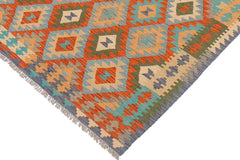 Flat Weave Kilim Antique Navaho Vintage handmade Geometric Kilim Rust Blue Hand-Woven Rectangle 100% Wool Area Rug 5x7 