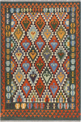 Flat Weave Kilim Antique Navaho Vintage handmade Geometric Kilim Beige Green Hand-Woven Rectangle 100% Wool Area Rug 5x6 