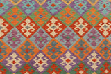 Flat Weave Kilim Antique Navaho Vintage handmade Geometric Kilim Rust Blue Hand-Woven Rectangle 100% Wool Area Rug 6x8 