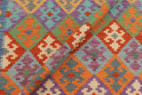 Flat Weave Kilim Antique Navaho Vintage handmade Geometric Kilim Rust Blue Hand-Woven Rectangle 100% Wool Area Rug 6x8 