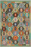 Southwestern Turkish Kilim Weber Hand-Woven Wool Rug - 5'0'' x 6'6''