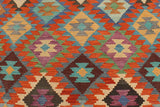 Flat Weave Kilim Antique Navaho Vintage handmade Geometric Kilim Rust Blue Hand-Woven Rectangle 100% Wool Area Rug 5x6 