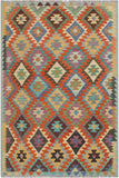 Flat Weave Kilim Antique Navaho Vintage handmade Geometric Kilim Rust Blue Hand-Woven Rectangle 100% Wool Area Rug 5x6 