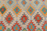 Flat Weave Kilim Antique Navaho Vintage handmade Geometric Kilim Rust Blue Hand-Woven Rectangle 100% Wool Area Rug 5x7 