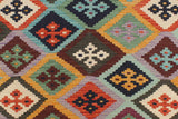 Flat Weave Kilim Antique Navaho Vintage handmade Geometric Kilim Rust Blue Hand-Woven Rectangle 100% Wool Area Rug 5x7 