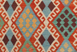 Flat Weave Kilim Antique Navaho Vintage handmade Geometric Kilim Rust Blue Hand-Woven Rectangle 100% Wool Area Rug 6x8 