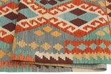 Flat Weave Kilim Antique Navaho Vintage handmade Geometric Kilim Rust Blue Hand-Woven Rectangle 100% Wool Area Rug 6x8 