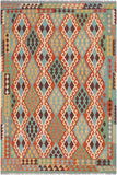 Flat Weave Kilim Antique Navaho Vintage handmade Geometric Kilim Rust Blue Hand-Woven Rectangle 100% Wool Area Rug 6x8 