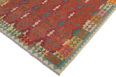 Flat Weave Kilim Antique Navaho Vintage handmade Modern Kilim Rust Beige Hand-Woven Rectangle 100% Wool Area Rug 6x8 