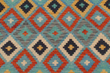 Flat Weave Kilim Antique Navaho Vintage handmade Modern Kilim Blue Beige Hand-Woven Rectangle 100% Wool Area Rug 6x8 