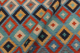 Flat Weave Kilim Antique Navaho Vintage handmade Modern Kilim Blue Beige Hand-Woven Rectangle 100% Wool Area Rug 6x8 