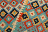 Flat Weave Kilim Antique Navaho Vintage handmade Modern Kilim Blue Beige Hand-Woven Rectangle 100% Wool Area Rug 6x8 