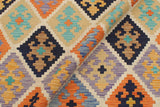 Flat Weave Kilim Antique Navaho Vintage handmade Geometric Kilim Beige Blue Hand-Woven Rectangle 100% Wool Area Rug 6x8 