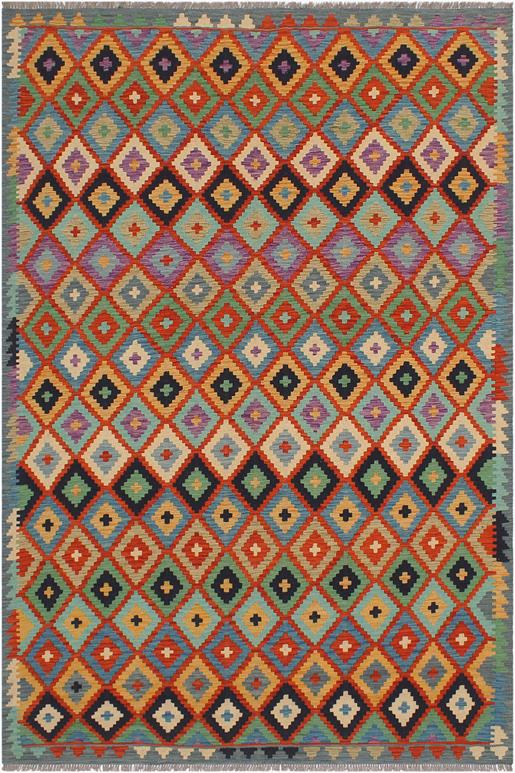 Flat Weave Kilim Antique Navaho Vintage handmade Modern Kilim Rust Blue Hand-Woven Rectangle 100% Wool Area Rug 6x8 