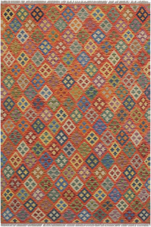 Flat Weave Kilim Antique Navaho Vintage handmade Modern Kilim Rust Blue Hand-Woven Rectangle 100% Wool Area Rug 6x8 