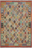 Flat Weave Kilim Antique Navaho Vintage handmade Geometric Kilim Beige Rust Hand-Woven Rectangle 100% Wool Area Rug 6x7 