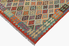 Flat Weave Kilim Antique Navaho Vintage handmade Geometric Kilim Beige Rust Hand-Woven Rectangle 100% Wool Area Rug 6x7 