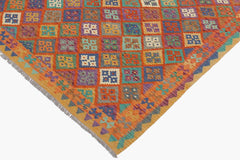 Flat Weave Kilim Antique Navaho Vintage handmade Modern Kilim Rust Gold Hand-Woven Rectangle 100% Wool Area Rug 6x8 