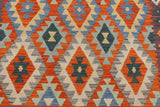 Flat Weave Kilim Antique Navaho Vintage handmade Geometric Kilim Rust Blue Hand-Woven Rectangle 100% Wool Area Rug 5x7 