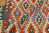 Flat Weave Kilim Antique Navaho Vintage handmade Geometric Kilim Rust Blue Hand-Woven Rectangle 100% Wool Area Rug 5x7 