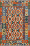 Flat Weave Kilim Antique Navaho Vintage handmade Geometric Kilim Rust Blue Hand-Woven Rectangle 100% Wool Area Rug 5x7 