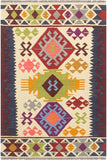 Flat Weave Kilim Antique Navaho Vintage handmade Geometric Kilim Beige Red Hand-Woven Rectangle 100% Wool Area Rug 4x5 