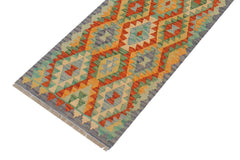 Flat Weave Kilim Antique Navaho Vintage handmade Geometric Kilim Rust Blue Hand-Woven Runner 100% Wool Area Rug 2x6 