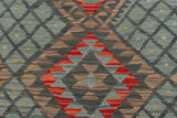 Flat Weave Kilim Antique Navaho Vintage handmade Geometric Kilim Green Red Hand-Woven Rectangle 100% Wool Area Rug 4x6 