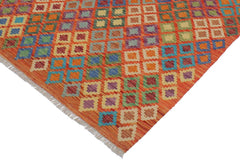 Flat Weave Kilim Antique Navaho Vintage handmade Geometric Kilim Rust Blue Hand-Woven Rectangle 100% Wool Area Rug 5x6 