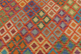 Flat Weave Kilim Antique Navaho Vintage handmade Geometric Kilim Rust Blue Hand-Woven Rectangle 100% Wool Area Rug 5x6 