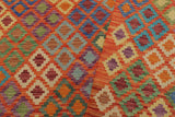 Flat Weave Kilim Antique Navaho Vintage handmade Geometric Kilim Rust Blue Hand-Woven Rectangle 100% Wool Area Rug 5x6 