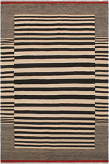 Flat Weave Kilim Antique Navaho Vintage handmade Modern Kilim Beige Black Hand-Woven Rectangle 100% Wool Area Rug 6x8 