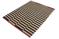 Flat Weave Kilim Antique Navaho Vintage handmade Modern Kilim Beige Black Hand-Woven Rectangle 100% Wool Area Rug 6x8 